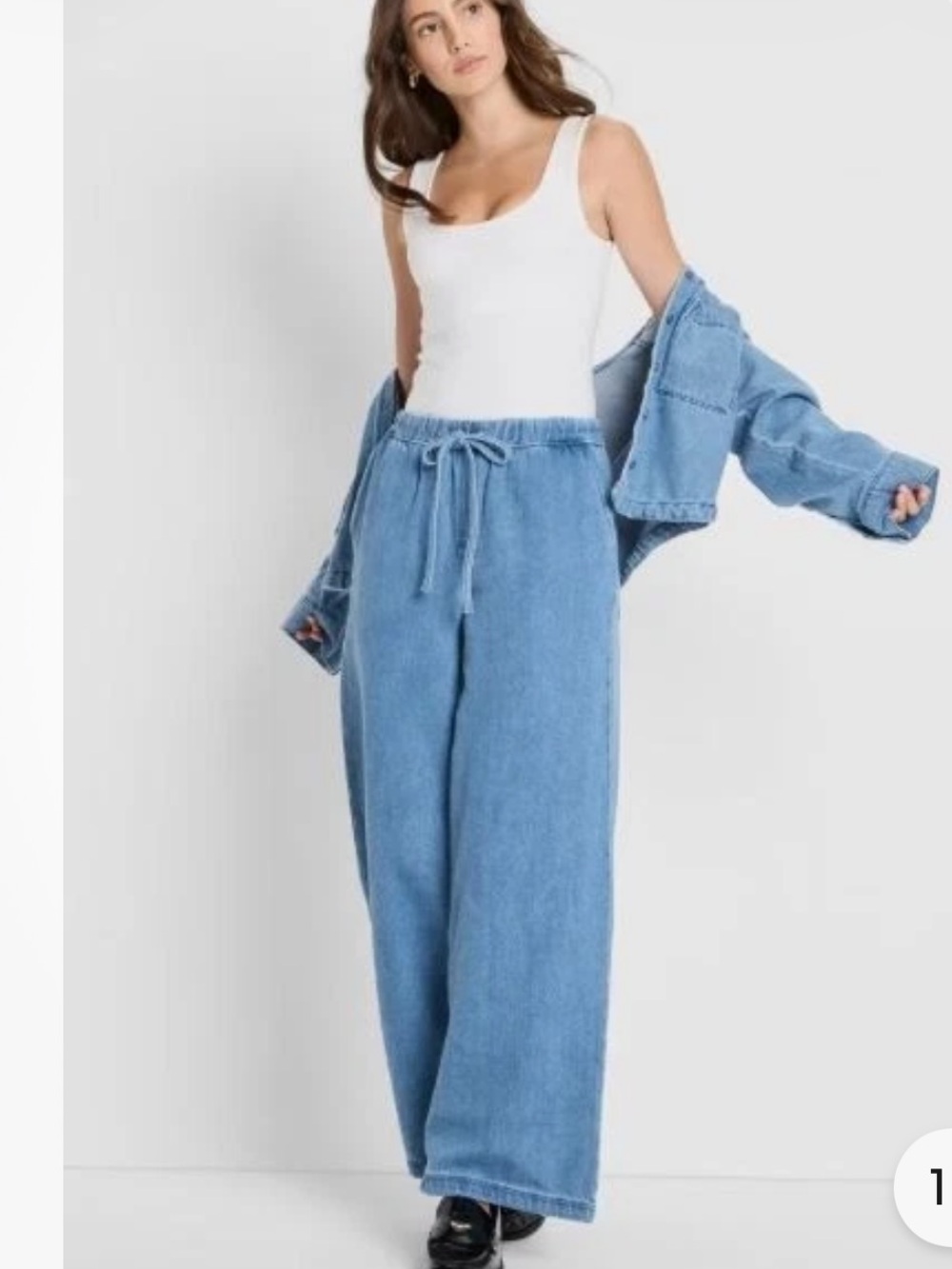 Wide leg drawstring jeans